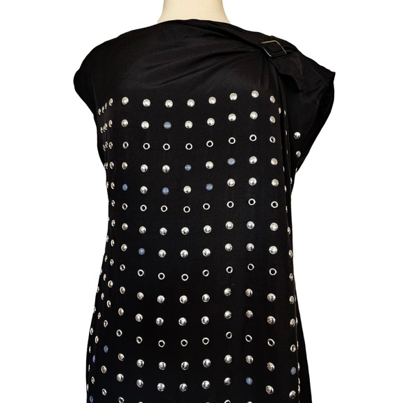 SEE BY CHLOE Jersey Black Dress Studded Abstract Design Cap Sleeves Shift 6 /42 - Picture 10 of 11